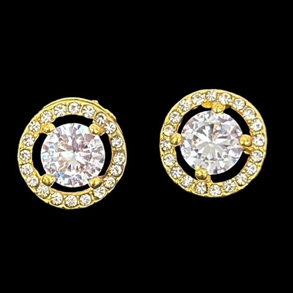 Firebright Iced Floating Halo Studs – .5” Gold Over Silver Brilliant Earrings